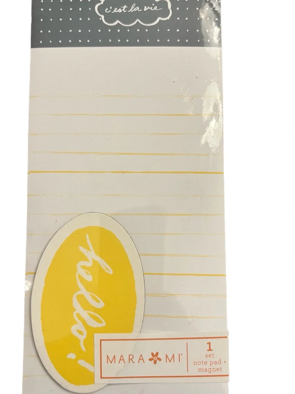 Mara-Mi Yellow 'Cest la vie' Note Pad with Magnet